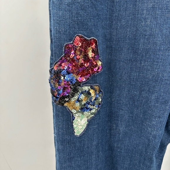 NWT PILCRO AND THE LETTERPRESS 32 Slim boyfriend sequined floral stretch jean - Picture 5 of 13
